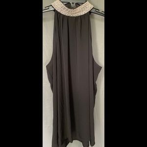 Black Jeweled Neck Sheer Blouse